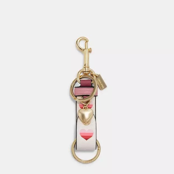 Coach Pink Striped heart trigger snap bag charm - Picture 1 of 4